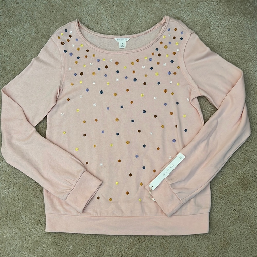 Caslon Pink Embroidered Pullover